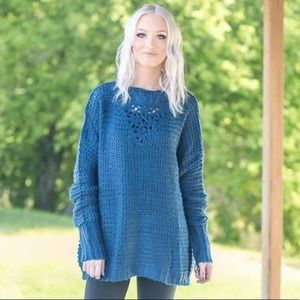 Teal Blue Oversized Knit Sweater